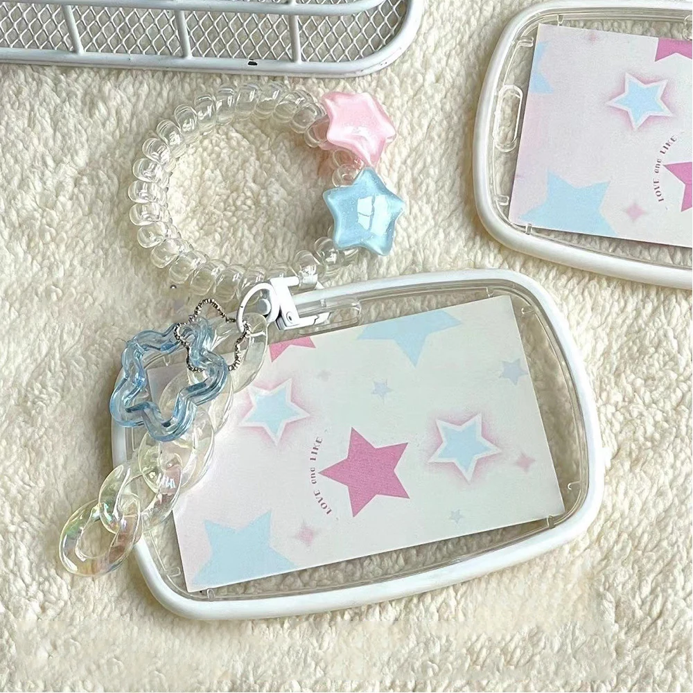 

INS Transparent Card Holder With Star Keychain Silicone Card Protective Case Pendant ID Bus Photocard Cover For Students