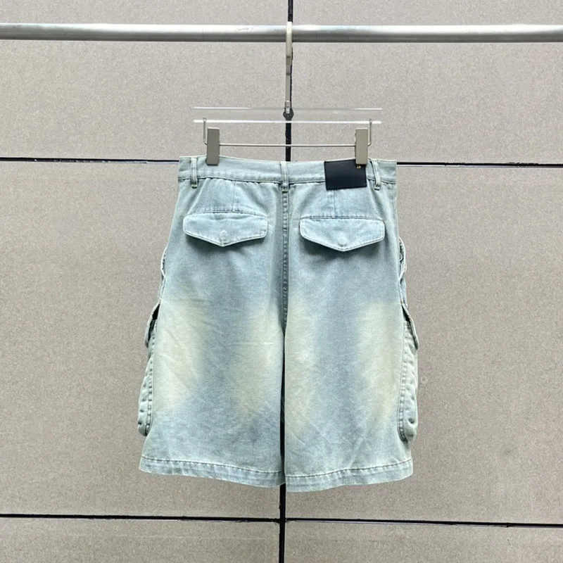 Short en jean en coton délavé pour femme, pantalon polyvalent, grandes poches tridimensionnelles, vieux, objectifs décontractés, y2kprintemps et été, 2022