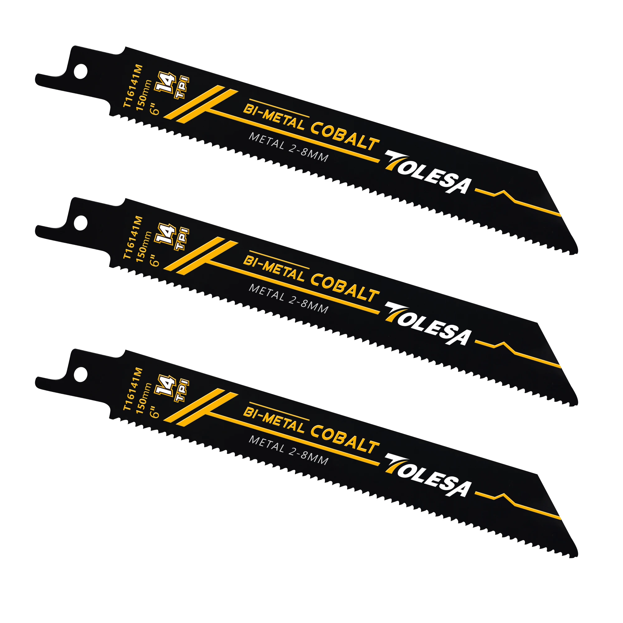 TOLESA 3PC 6inch Reciprocating Saw Blade 14TPI, Sawzall Saw Blade for Sheet Metal, Pipe, Profile, Rebar, Bi-Metal with 8% Cobalt