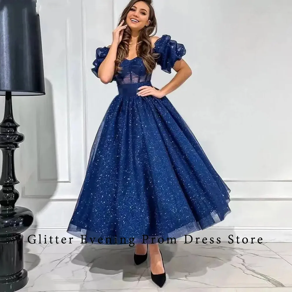 2024 Blue Elegant Simple Prom Dresses A-Line Sweetheart  Off The Shoulder Tulle Custom Made Evening Grows Vestidos De Festa