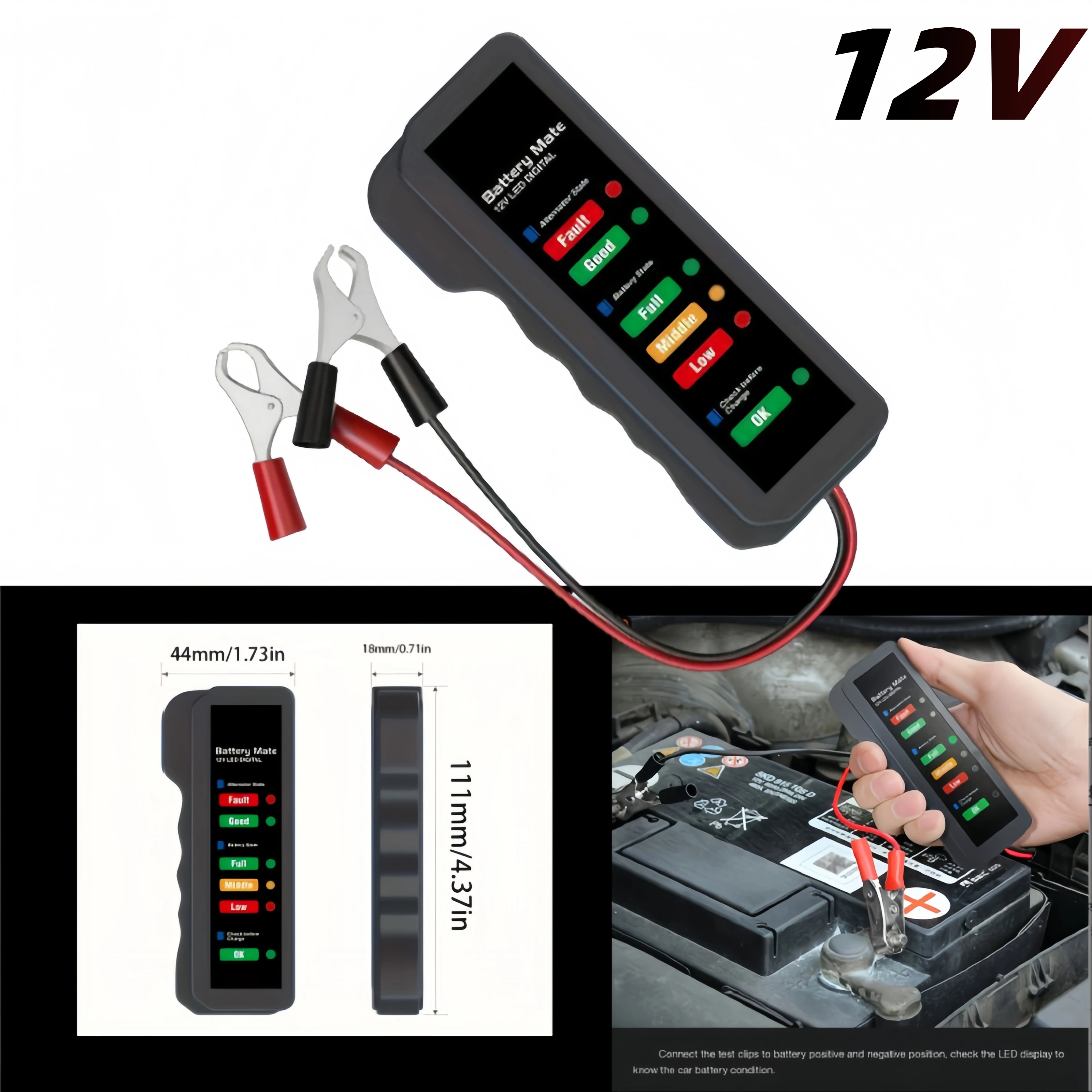 プロフェッショナル 12V カーバッテリーテスター 自動車オルタネーターアナライザー 充電システムチェッカー 車両 トラック オートバイ ATV用