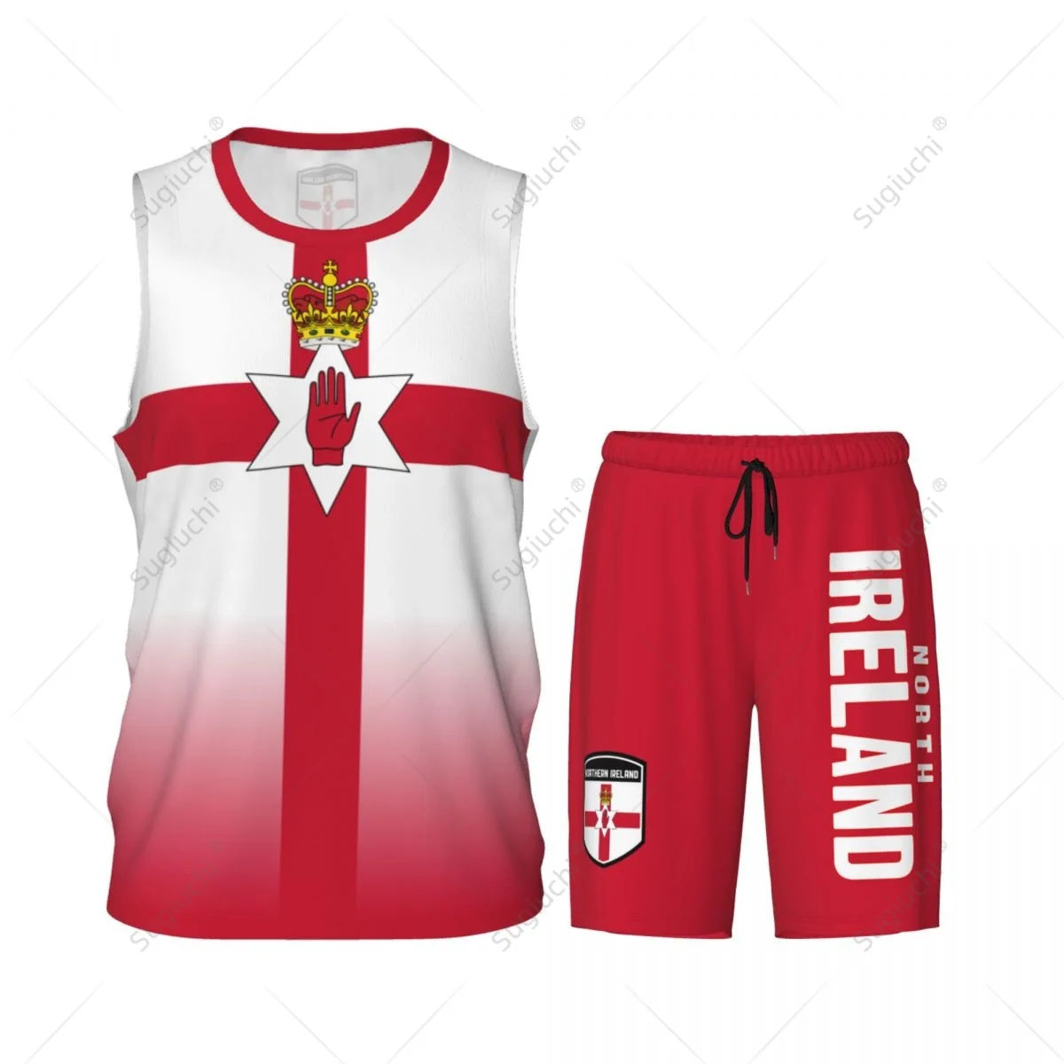 Men Northern Ireland Flag Basketball Jersey Set Mesh Shirt & Pants Sleeveless
