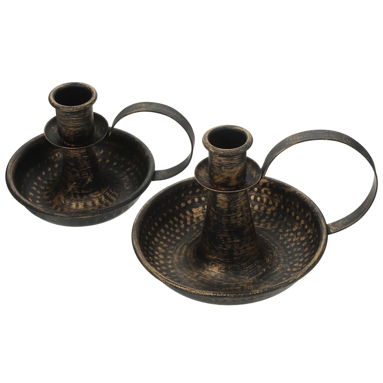 

2Pcs Black Metal Holder for Table Decorative Pillar Tea Light Vintage Desktop Use Small Size Stable Bottom
