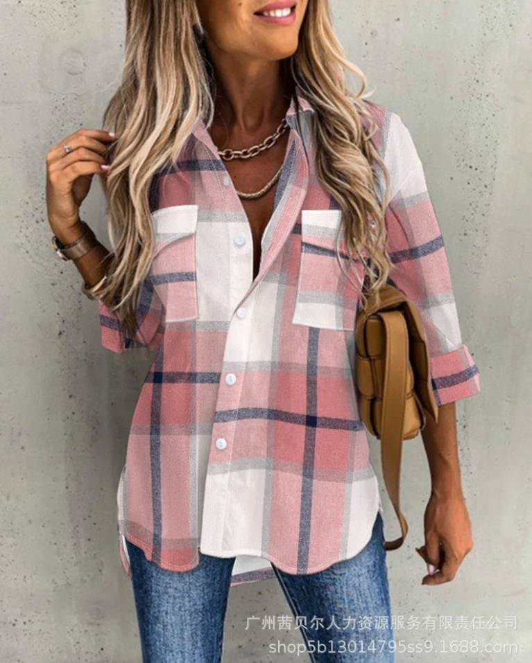 

Women's Fashion Casual Spring and Summer 2024 Temperament Commuting Top Turn-Down Collar Women Loose Blouse