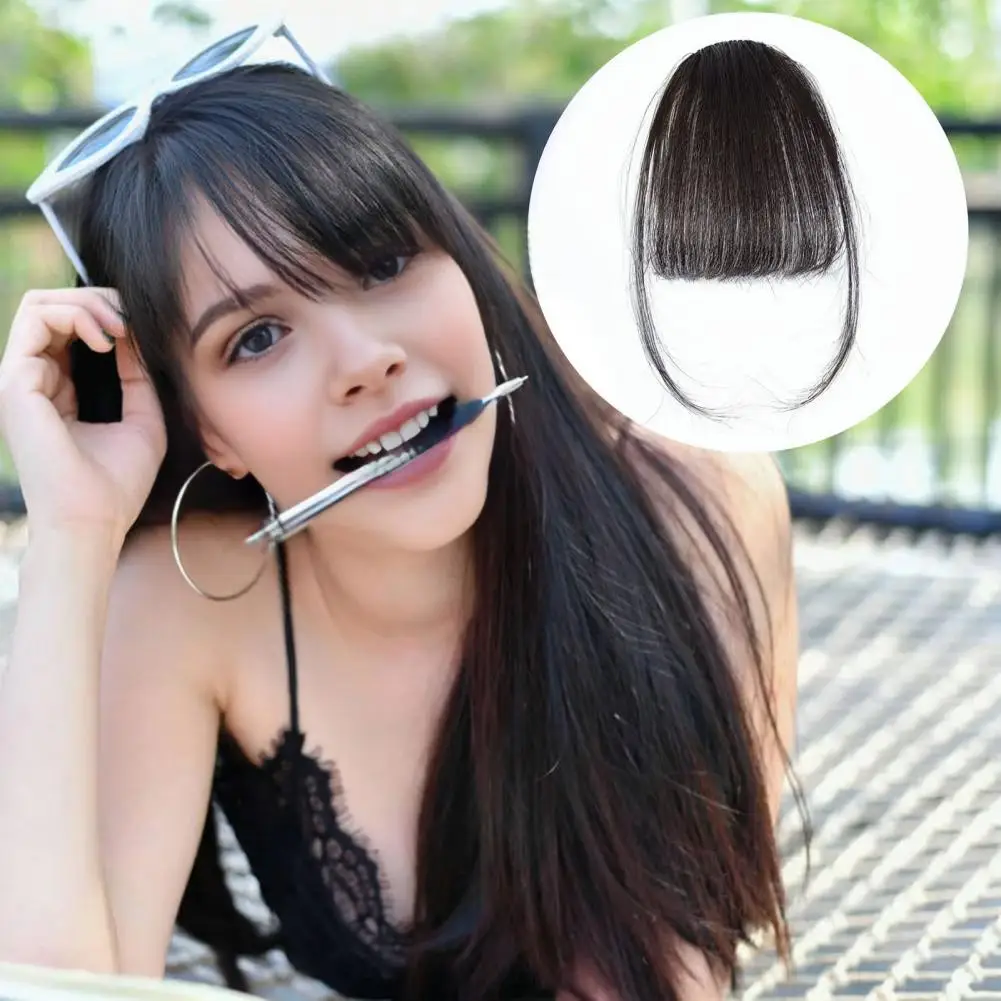 

Women Clip-in Bangs Realistic Human Hair Wispy Bangs Forehead Hair Extensions Black Brown Curved Air Bangs Fringe Wig Hairpieces