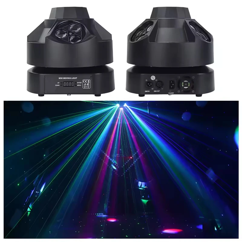 4 Head Bee Eye Beam Lighting Moving Head Full Color RGBW DMX 512 DJ Disco Party Holiday Christmas Bar Club Wedding Show Lights