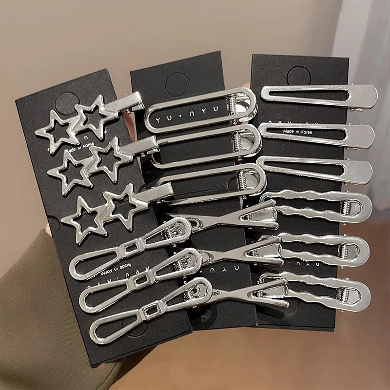 3/24Pcs Girls Hair Accessories Silver Y2k Hair Clips For Women Elegant Metal Duckbill Clip Gilrs Hairpins Side Bangs Barrettes image 4