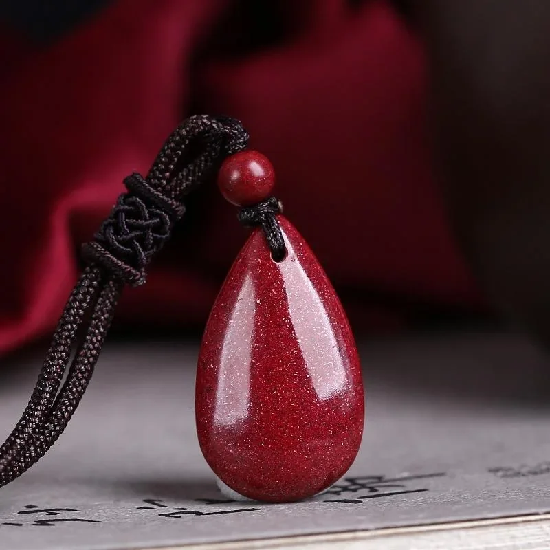 

Fashion Cinnabar Jade Water Drop Pendant Necklace Jewellery Chinese Hand-Carved Healing Women Man Luck Gift Sweater Chain