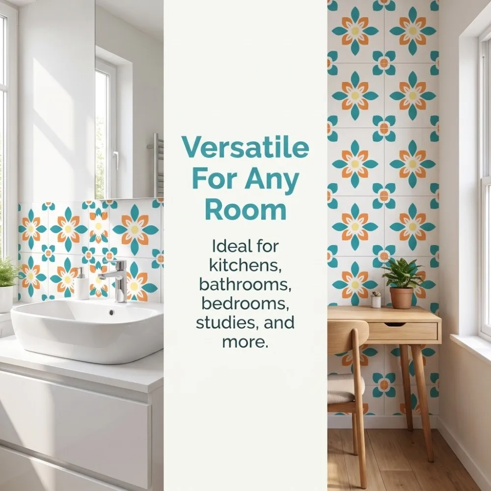 20Pcs Easy to Install PET Wall Sticker 20x20cm Waterproof Floor Sticker Non-Slip Self-Adhesive Tile Sticker Home Decoration