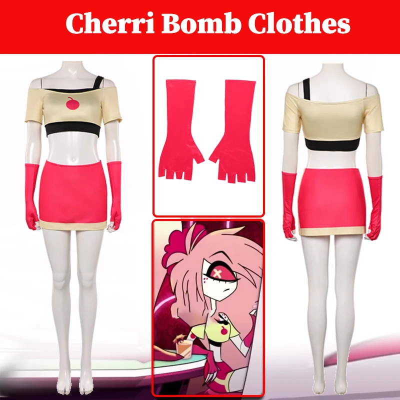فندق 2 TV Hell Inn Cherri Bommb أزياء تنكرية للنساء ملابس فانتازيا قفازات علوية طقم تنانير بدلات الهالوين النسائية