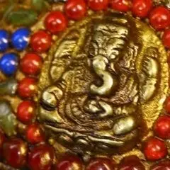Temple Collection Old Tibetan silver Painted Mosaic Gem gZi Beads Eight Treasures Prayer Wheel Old scriptures