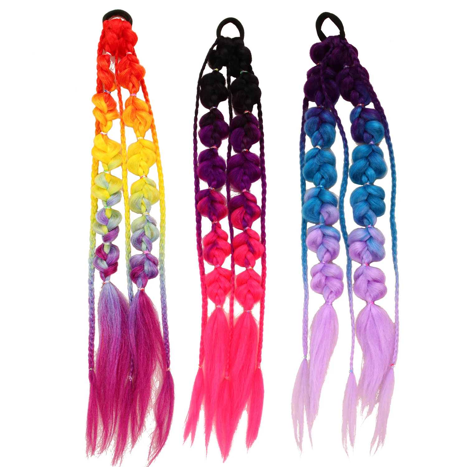 Women Braid Sweet Hair Ties Girls Gradient Cherry Blossom Powder Twist Long Braid Wig Hairbands Party Dating Hair Accessories