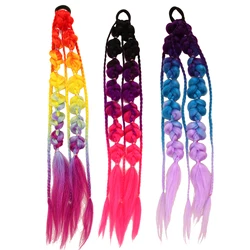 Women Braid Sweet Hair Ties Girls Gradient Cherry Blossom Powder Twist Long Braid Wig Hairbands Party Dating Hair Accessories