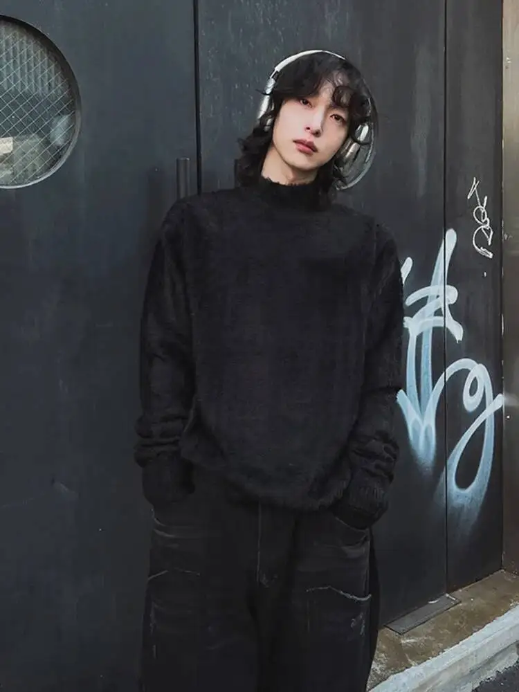 

Новые простые мужские свитера с воротником-стойкой, однотонная повседневная вязаная свободная одежда, корейский пуловер, мужские топы, зима 2025 г.