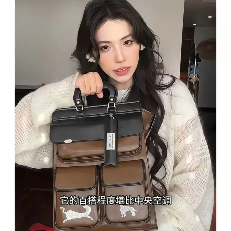 European And American Fashion Original Design Handheld Women's Bag Premium Splicing Color Contrasting Backpack For Women Trendy