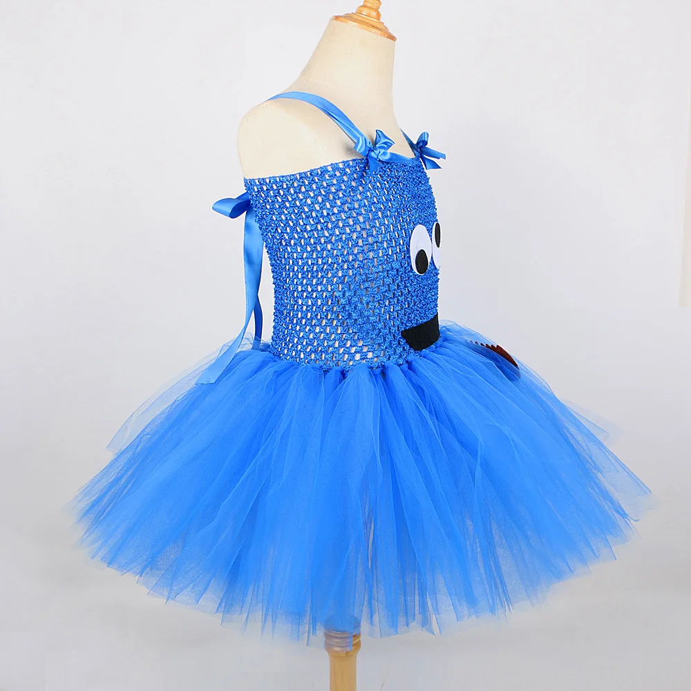 Blue Cookie Monster Tutu Dress for Girls Halloween Costume Cartoon Tulle Kids Birthday Carnival Party Dresses Children Clothing