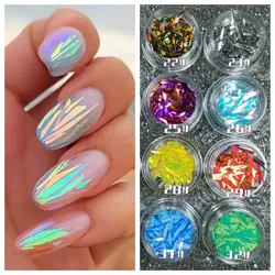 1 Jar Broken Glass Paper Nail Foil Stickers Iridescent Aurora Film Holographic Nail Decals Summer Decoration DIY Manicure Flakes