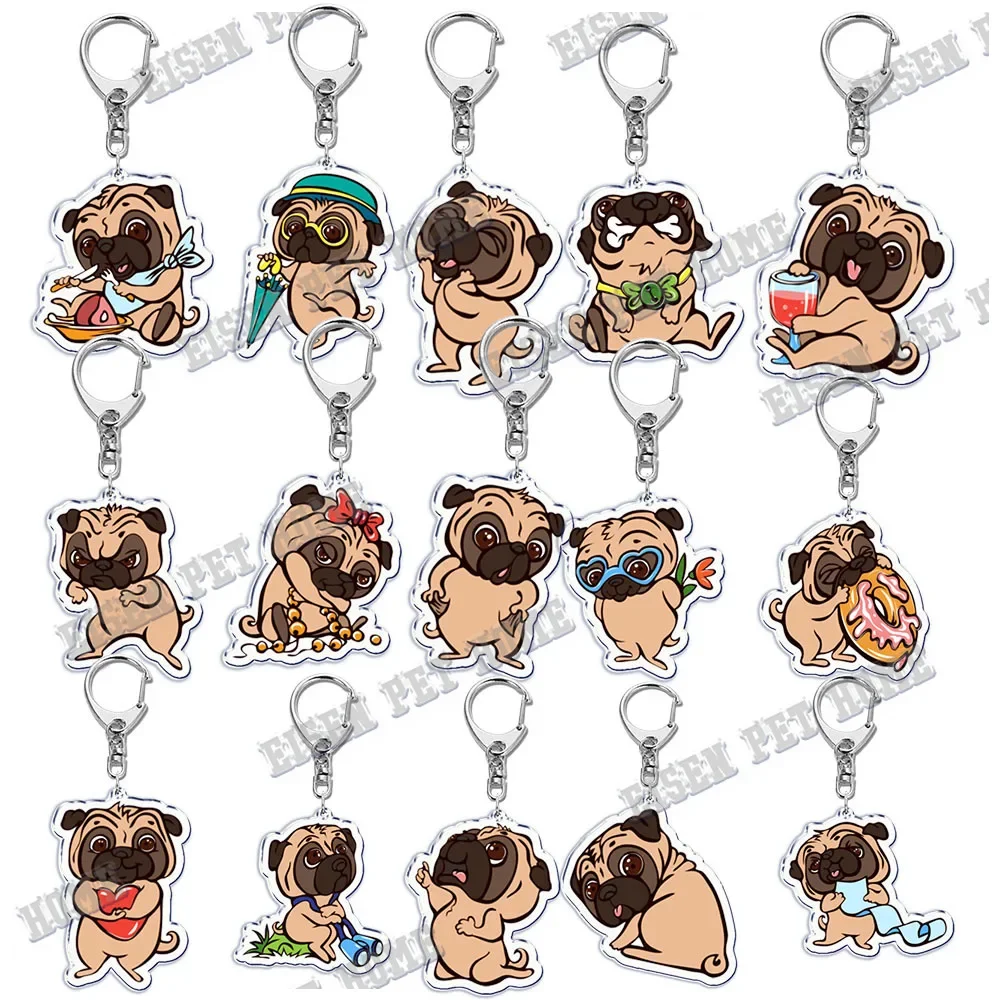 Cute Dog PUG Keychain for Accessories Bag Cartoon Pet Pendant Key Chain Ring Love Pug Keychains Jewelry Christmas Gift