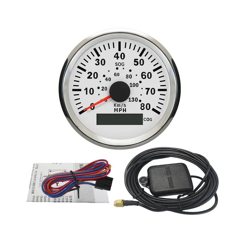 ELING Universal 35MPH 60km/h 80MPH 120kmh 85mm GPS Speedometer for Car Motorcycle Vessel with GPS Antenna Red Backlight 12V 24V