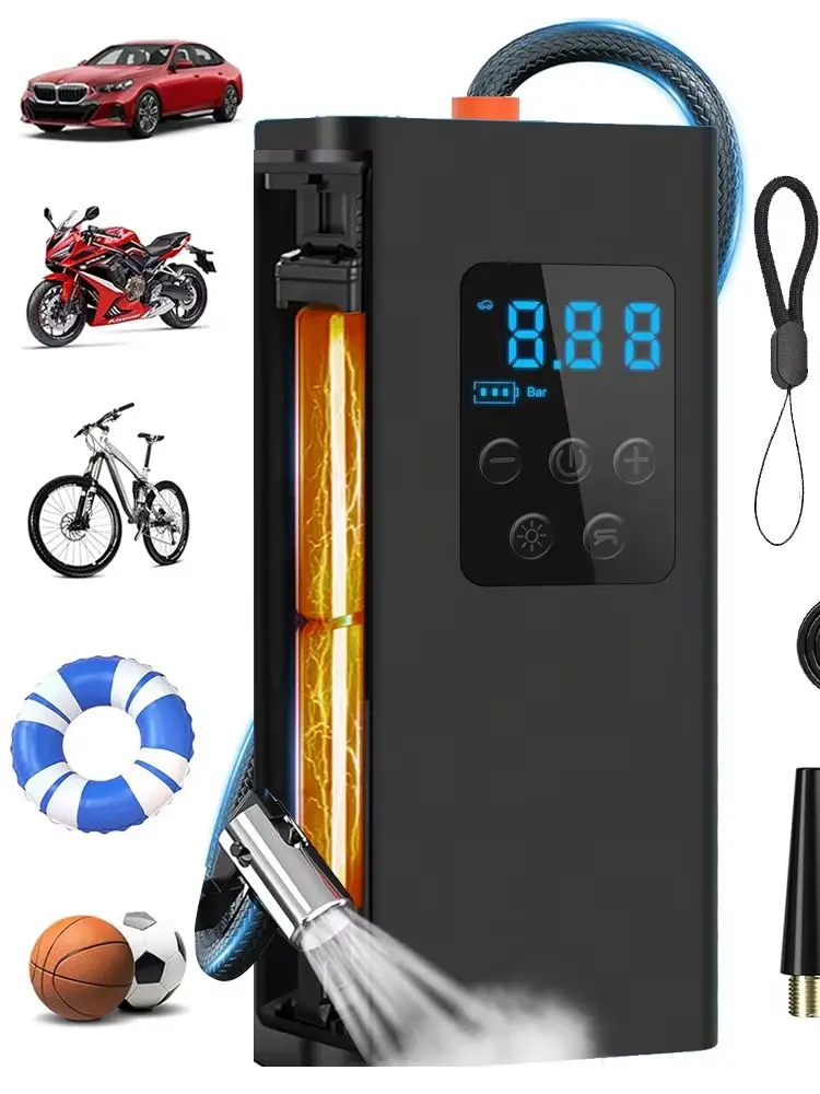 Tragbarer Reifenfüller Luftkompressor 6000mAh Kabellos Wiederaufladbar Elektrische Reifenpumpe 150PSI Digitales LCD-Messgerät 0,05bar Präzise Automatische Abschaltung 4 Modi für Auto Motorrad Fahrrad