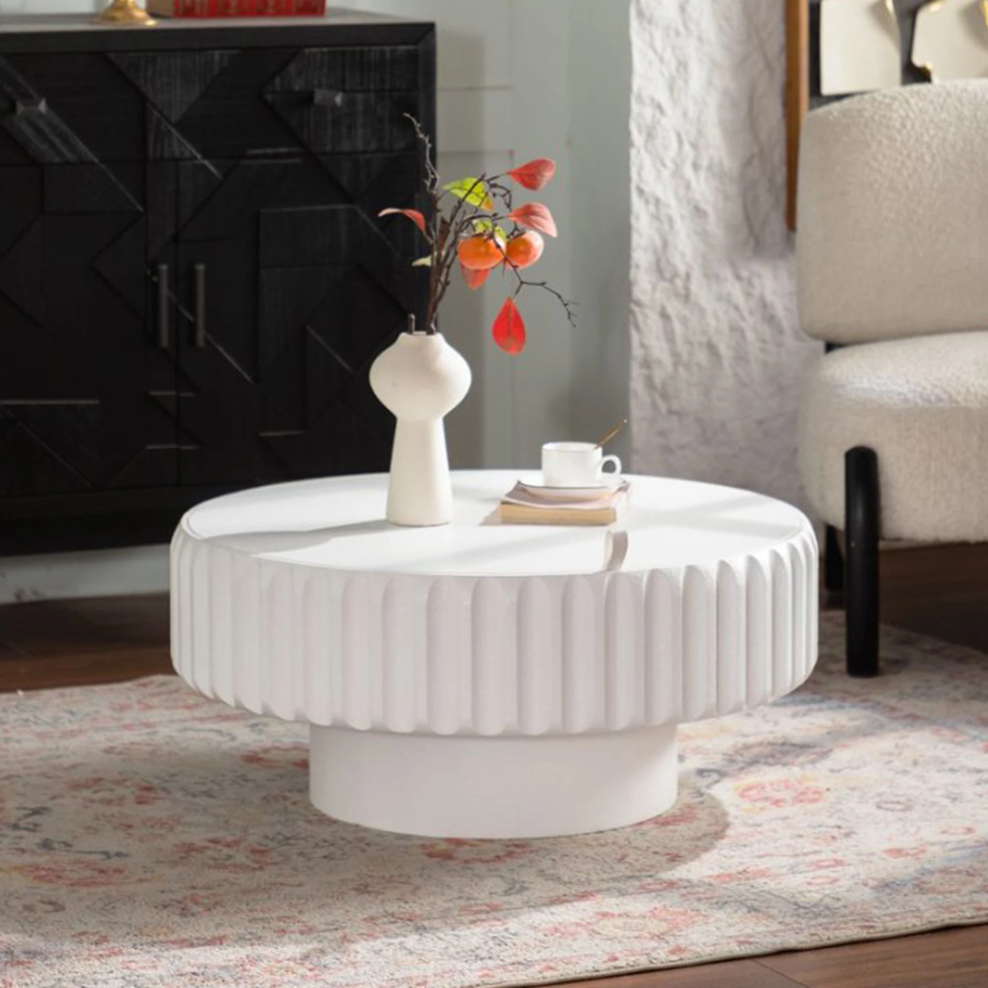 Round Fluted Storage Table with Lift-Off Lid, Sleek Texture, Perfect for Modern Living
