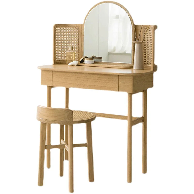 

Solid Wood Dresser Modern Minimalist Rattan Makeup Table Bedroom Integrated Storage Cabinet Desk