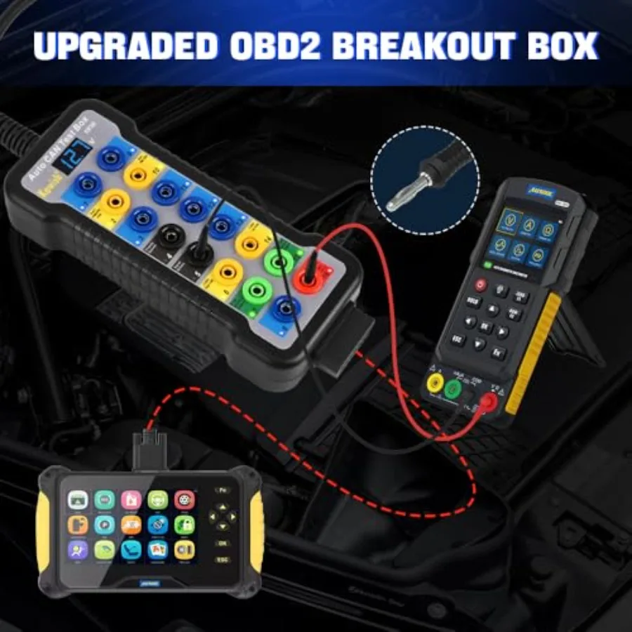 OBD2 Breakout Box Auto OBDII Protocol Detector 16-Pin CAN Bus Test Breakout Box with LCD Display for OBDII Protocol Communicati