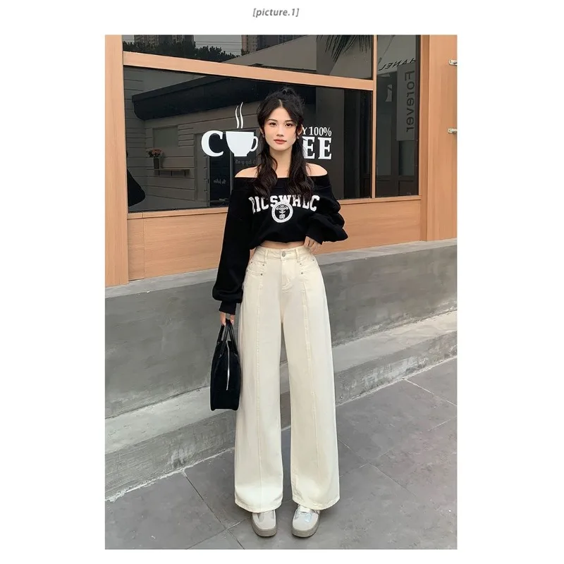 Loose Fit Denim Jeans Women Straight Leg Wide Leg Washed Vintage Retro High Waist Comfortable Casual Trousers pants Jeans