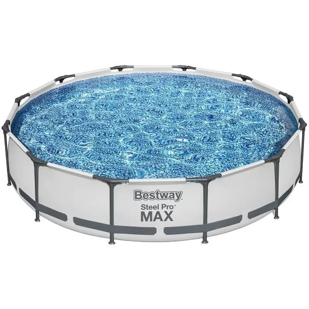 12 Foot x 30 Inch Round Metal Frame Above Ground Outdoor Backyard Swimming Pool Set with 330 GPH Filter