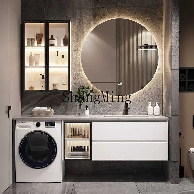 CL varanda simples laje de rocha armário de lavanderia integrado lavatório de banheiro combinado