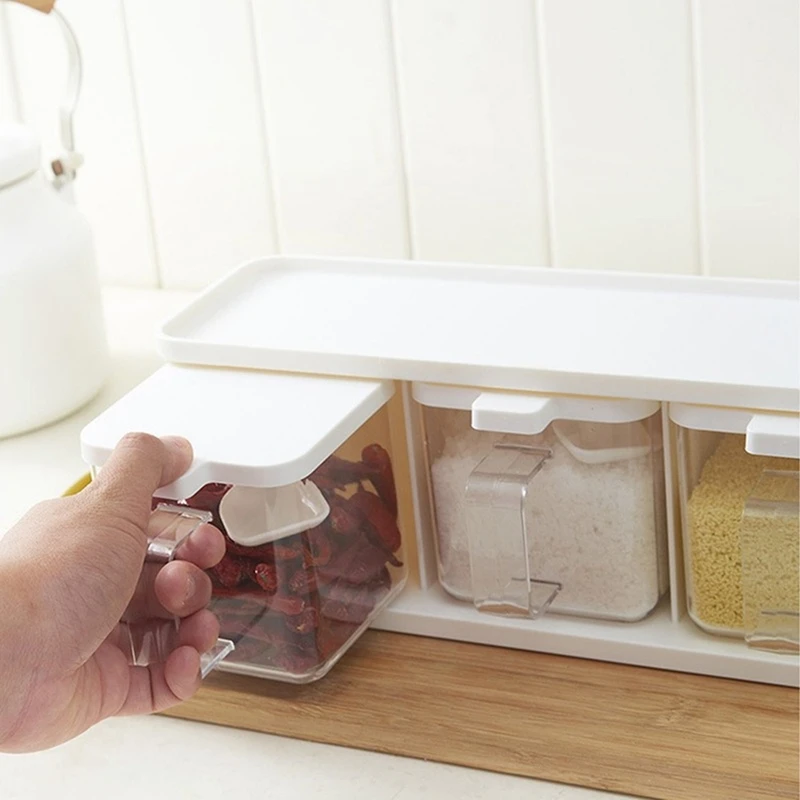 Promotion! Kitchen Pull Type Seasoning Box Spice Bottle With Handle Spoon Storage Vertical And Horizontal Seasoning Storage