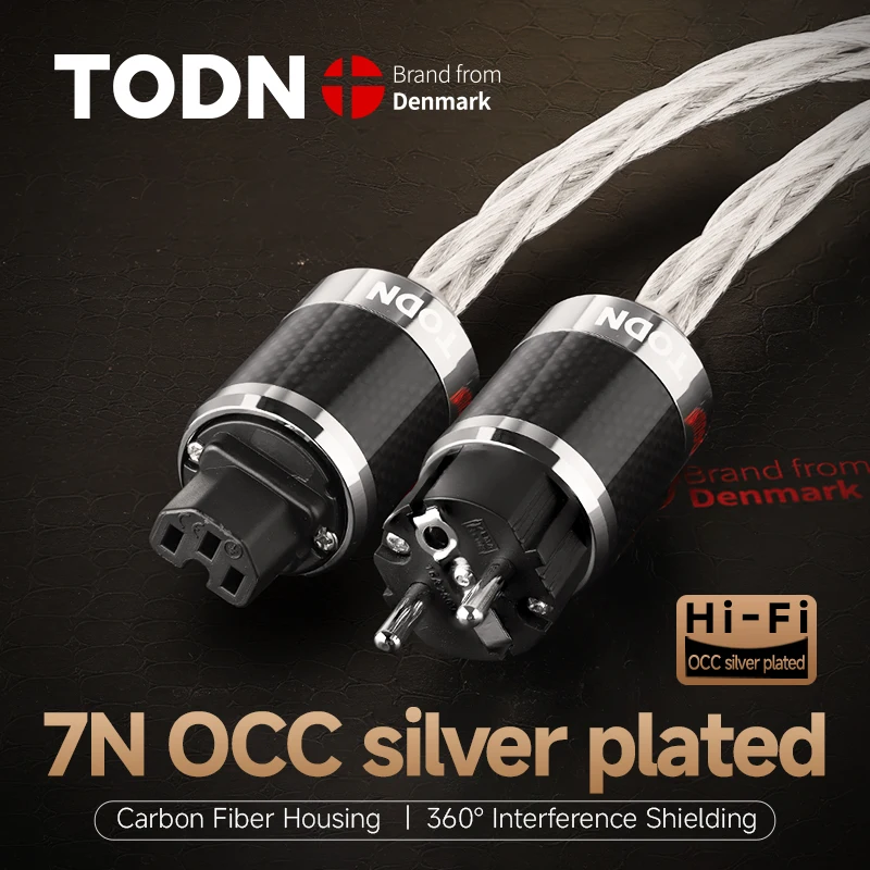 TODN HiFi-Stromkabel EU/US/AU 7N Versilbertes OCC-Leiterkabel für Stromfilter DAC-Verstärker Audiophile