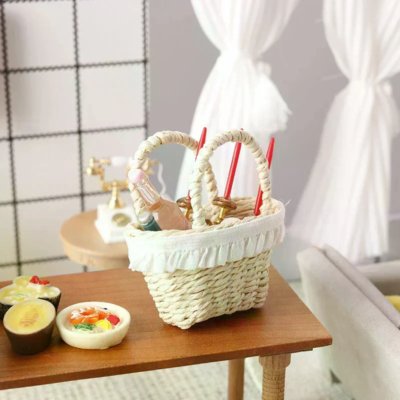 Modèle de panier tissé miniature pour maison de poupée 1/12, décoration de meubles pour maison de poupée, micro-scène, jouets d'imitation