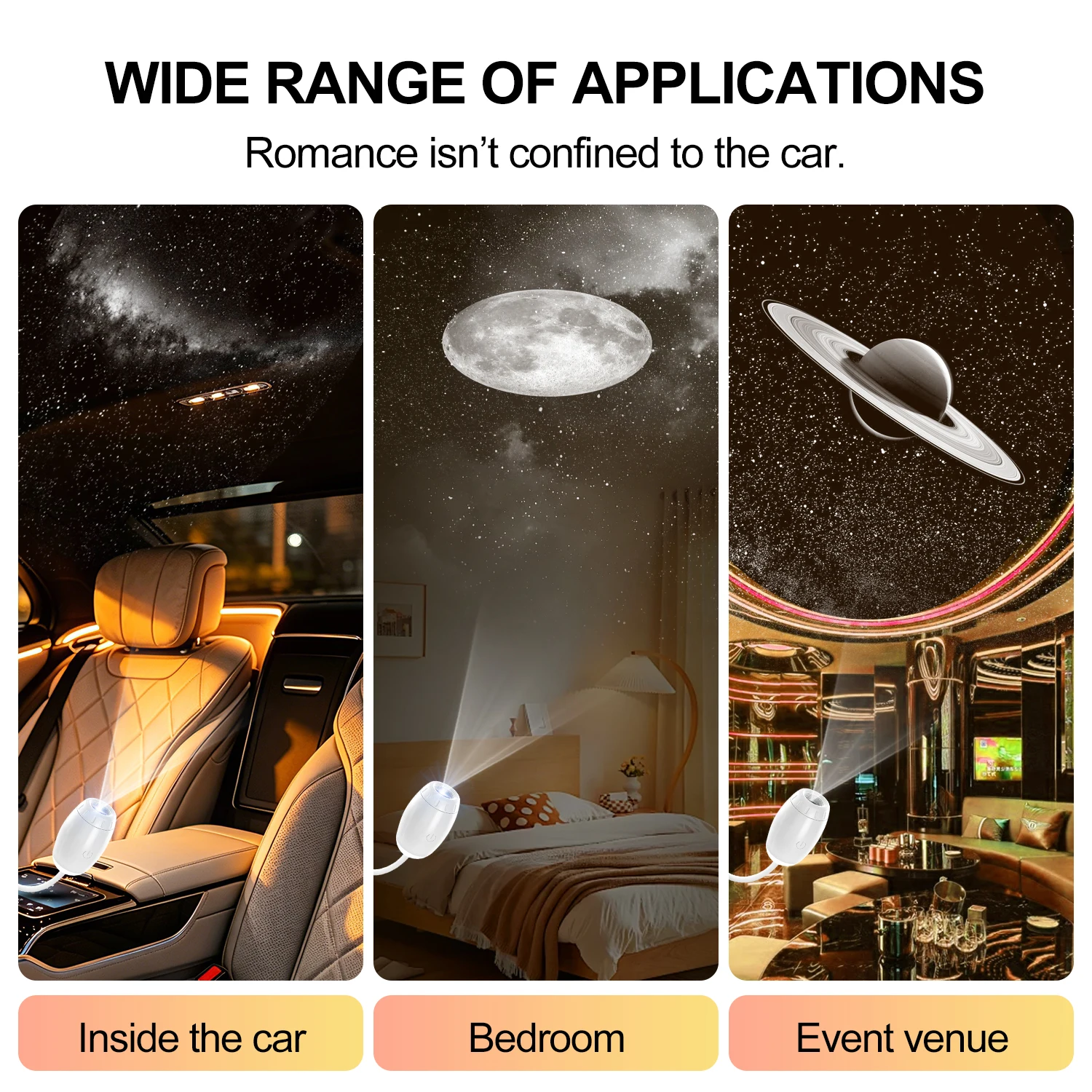 2-in-1 USB-Projektionslampe mit Einstellbarem Fokus, Auto-Ambientelicht, Sternenhimmel-Projektor, Romantische Saturn-Galaxie-Nachtbeleuchtung