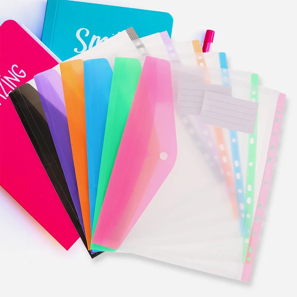 

6pcs Snap Button File Bags Clear Document Pouches Office Organizing Portable File Storage Binder Pockets Transparent Folders