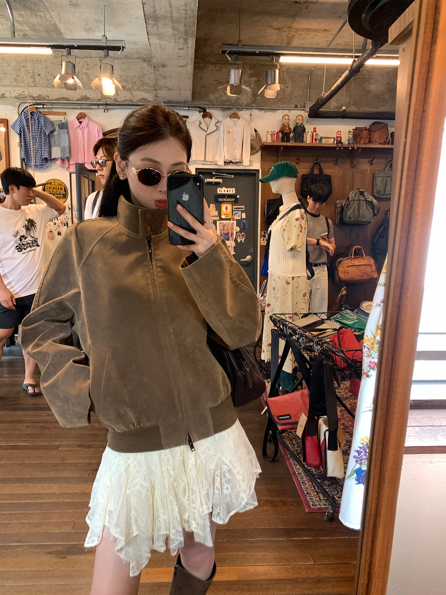 

Pusumede винтажное коричневое пальто из искусственной кожи с воротником из искусственной кожи, верхняя одежда на молнии, женское модное универсальное длинное пальто свободного покроя