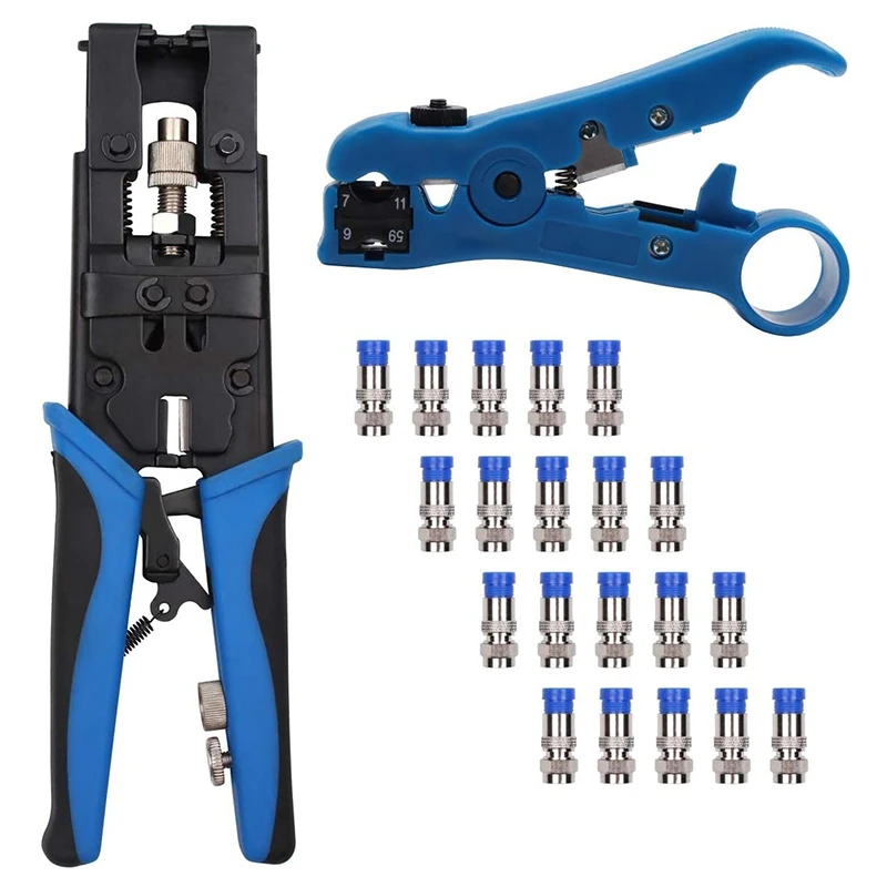 

Big Deal Coax Cable Crimper Kit, Multifunctional Compression Connector Adjustable Tool Set For RG59 RG6 BNC RCA,Stripping Cutter