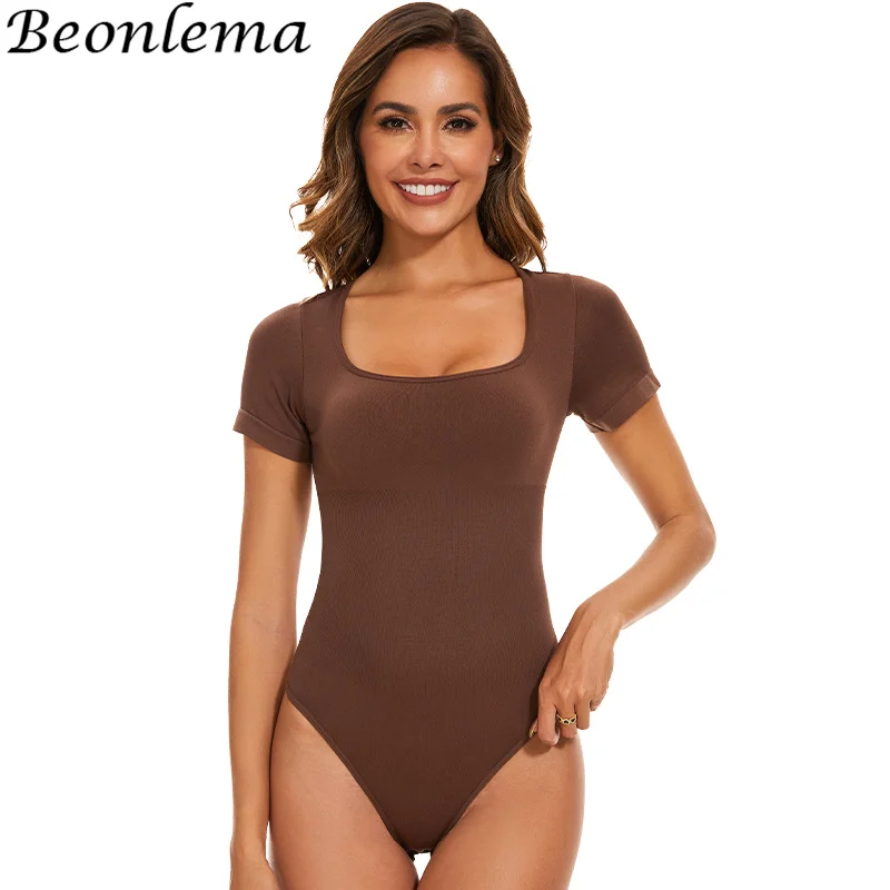 Women\'s Short Sleeved Bodysuit Sleeve One Piece Seamless Shaperwear Tummy Control Body Shapers Round Neck Bottoming Shirt