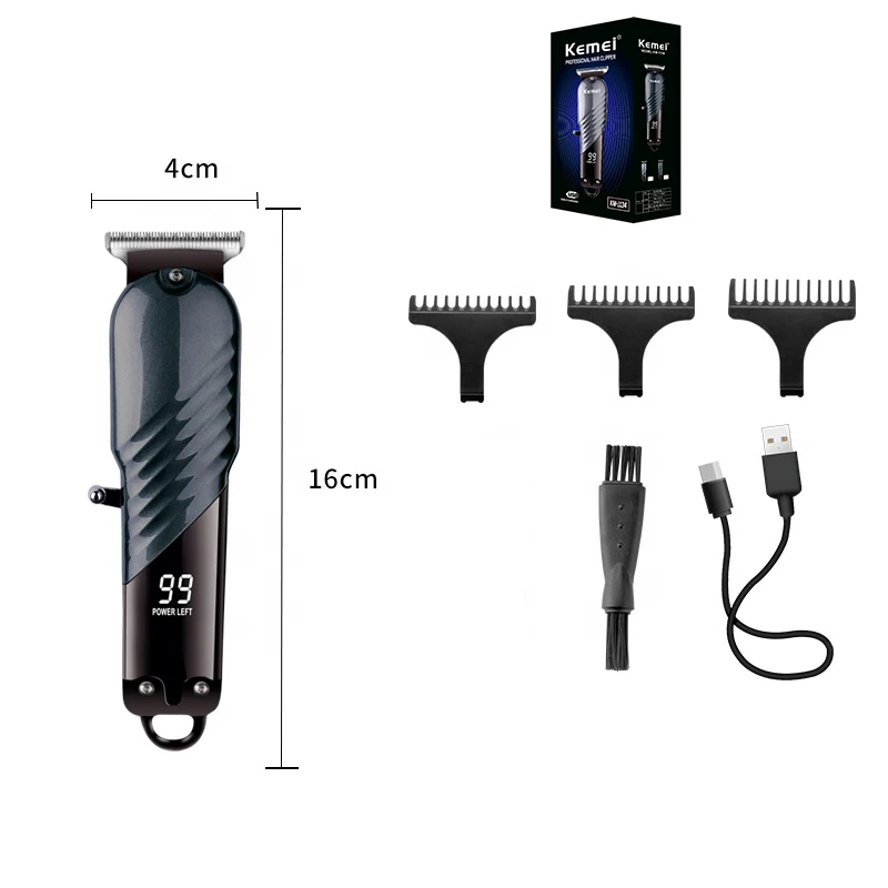 Kemei Professional Hair Trimmer Cordless Type-c USB Rechargeable Hair Clipper Electric Hair Cutting Machine for Men LED Display