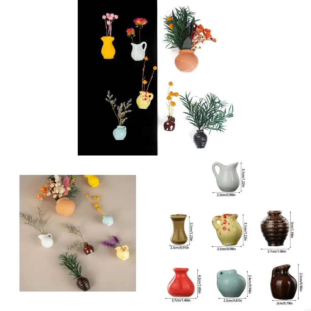 62KD 7Pcs Mini Vases For DIY Fridge Decoration Ceramics Craft Projects NonToxic Decorative Set