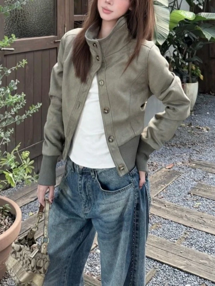 Retro Slim Fit Short Woolen Coat Women Y2K French Elegant Casual Office Harajuku Chic Outerwear for Ladies Daily Outfit