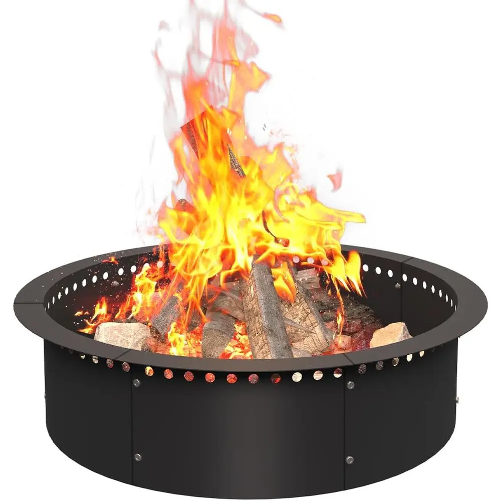 

28 Inch Heavy-Duty Steel Outdoor Fire Pit Ring, DIY Round Campfire Ring for Above Ground or In-Ground Wood Burning