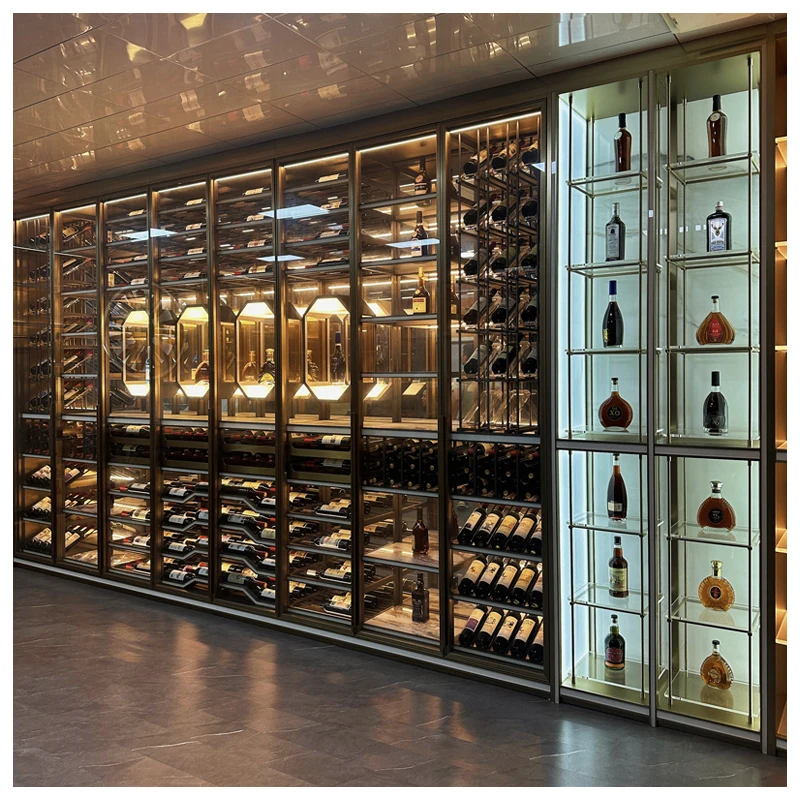 High End Built-in Glass Door SS304 Stainless Steel Wine Cabinet High Quality Wine Rack Cabinet
