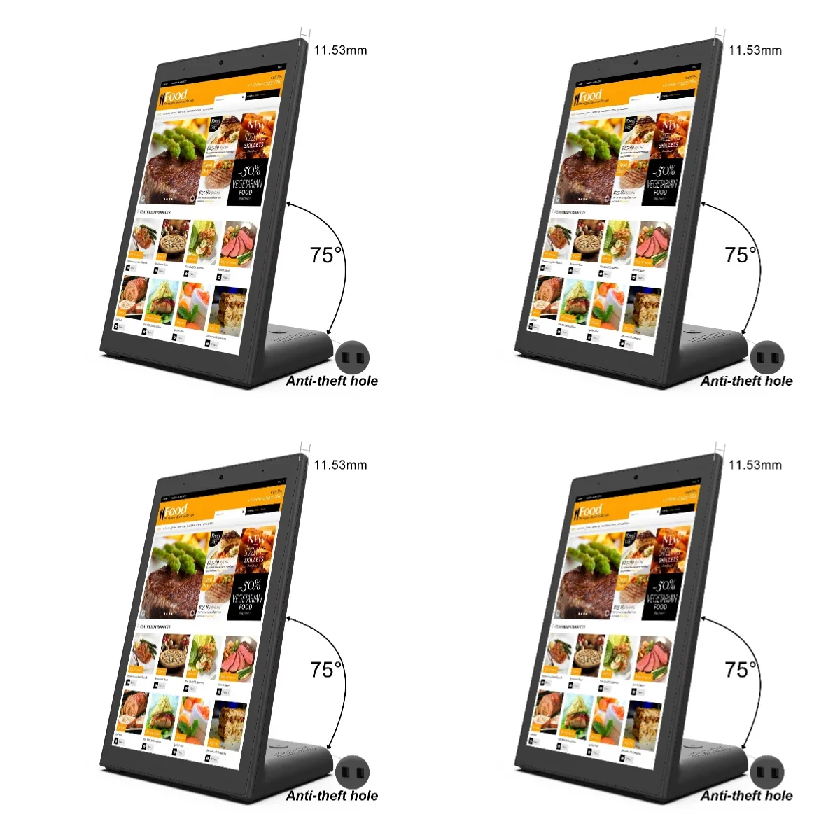10.1 Inch Restaurant Ordering Kiosk Tablet Touch Screen NFC Tablet Pc Android 11 2+16GB Pos L Shape Tablets