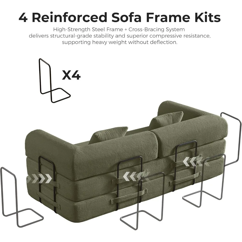 أريكة مضغوطة مقاس 79 بوصة، سرير أريكة قابل للتحويل، سرير أريكة بإطار ثابت الشكل، أريكة أرضية سروال قصير، أرائك للعيش