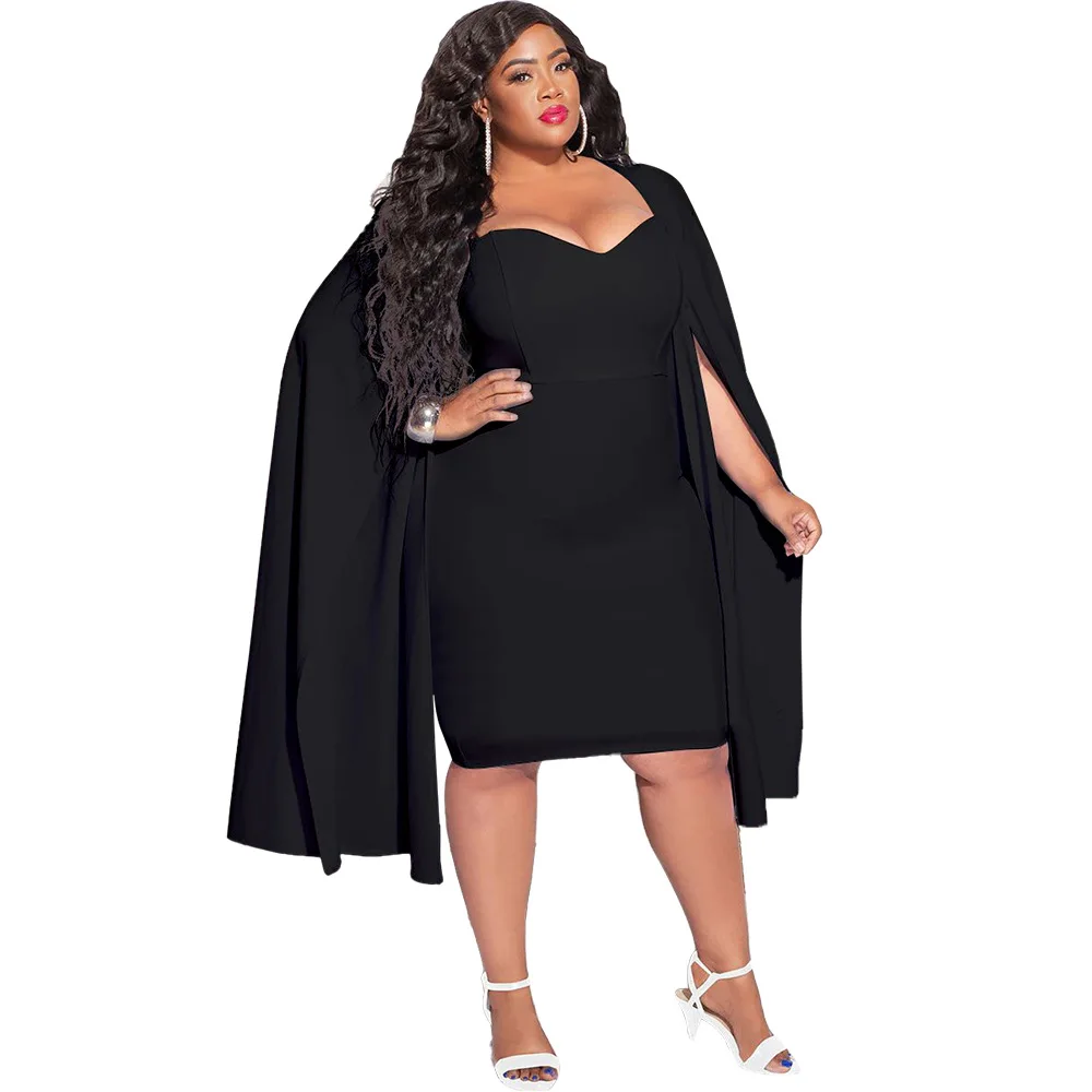 SOMO 2023 Plus Size Office Ladies Fashion Vintage Dress Solid Color Chic Long Sleeve Sexy Dresses Women Wholesale Dropshipping