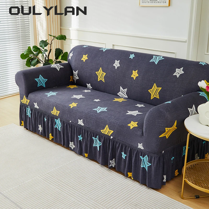 Sofa Cover Furniture Protector Elastic Sofa Cover With Skirt Dustproof Non-slip For Living Room Bedroom Office Home Decor