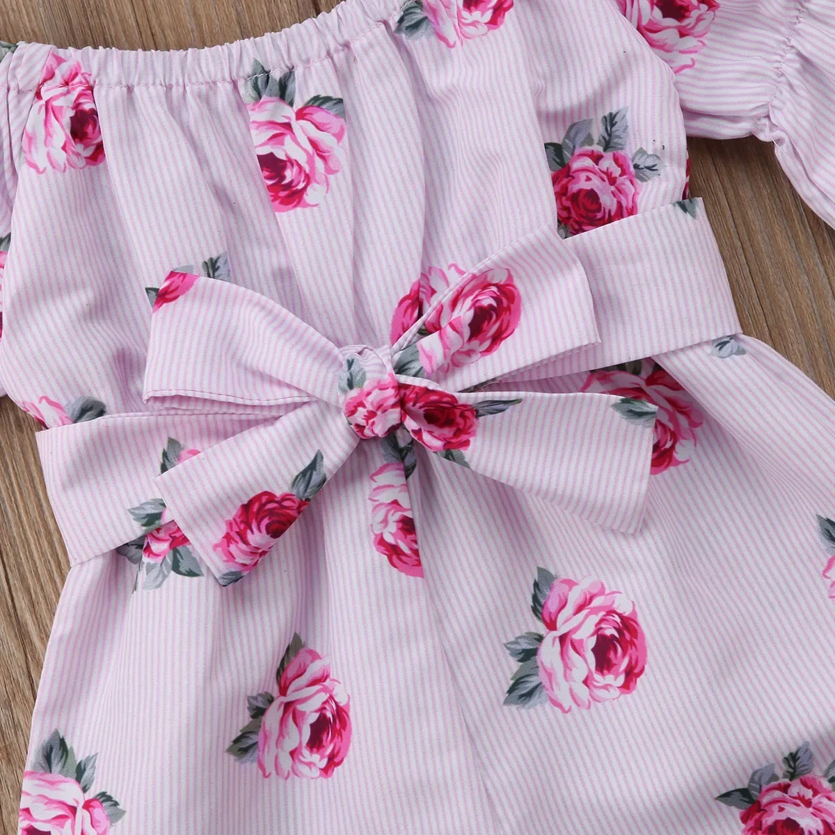 PatPat Toddler Girls Striped Floral Print Bow Romper Soft and Comfortable  Perfect for Outings and Daily Wear Basic Style