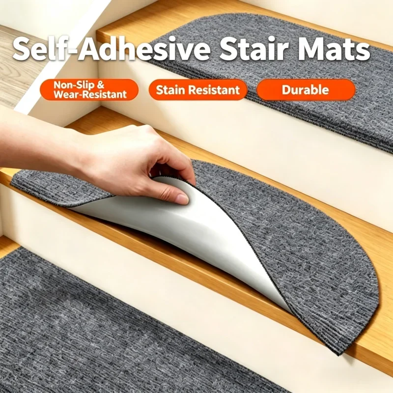 Non‑Slip Water Absorbent Safety Mute Carpet Pad Self Adhesive Stair Tread Mats Step Semi‑Circular Anti‑Slip Mat Floor Protection