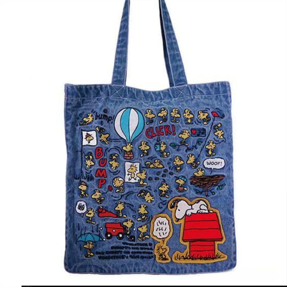 

75th Anniversary Snoopy's Silo Embroidered Denim Tote Bag - Vintage Casual Shoulder Bag for WomenUnique Gift & Fashion Accessory